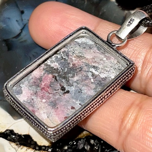 Rectangular Rhodonite Pendant 1 7/8” - Picture 14 of 16
